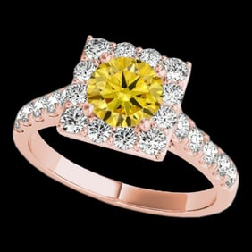 2 ctw Certified SI/I Fancy Intense Yellow Diamond Halo Ring 10k Rose Gold