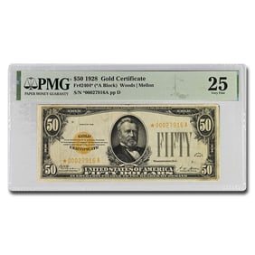 1928* $50 Gold Certificate VF-25 PMG