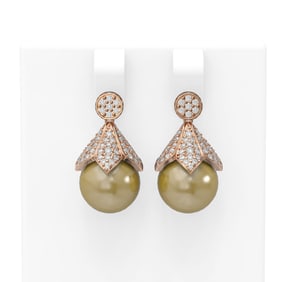 1.56 ctw Diamond & Pearl Earrings 18K Rose Gold