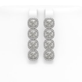 6.01 ctw Cushion Cut Diamond Micro Pave Earrings 18K White Gold