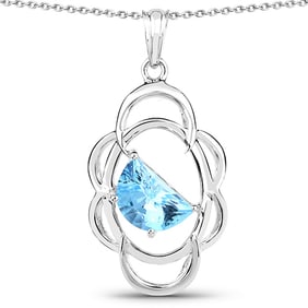 4.60 CT Genuine Swiss Blue Topaz 14K White Gold Pendant