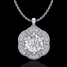 1.01 ctw VS/SI Diamond Solitaire Art Deco Stud Necklace 18k White Gold