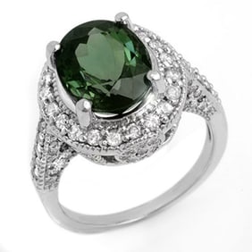 6.0 ctw Green Tourmaline & Diamond Ring 14k White Gold