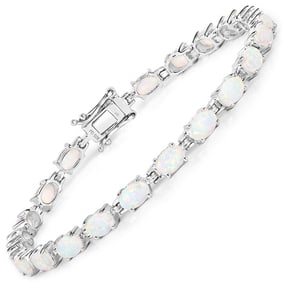 3.50 CT Genuine Created Opal 14K White Gold Bracelet
