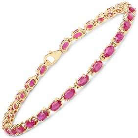 7.00 CT Glass Filled Ruby 14K Yellow Gold Bracelet
