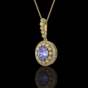 4.77 ctw Tanzanite & Diamond Victorian Necklace 14K Yellow Gold