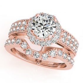 1.19 ctw Certified VS/SI Diamond 2pc Wedding Set Halo 14k Rose Gold