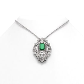 7.41 ctw Emerald & Diamond Necklace 18K White Gold