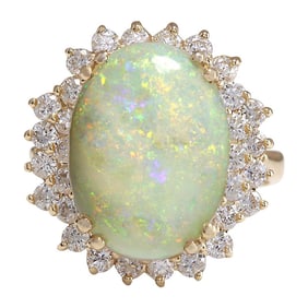 Opal Diamond Ring In 18K Yellow Gold