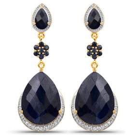 30.04 CT Dyed Sapphire, Blue Sapphire and White Topaz 14K White Gold Earrings