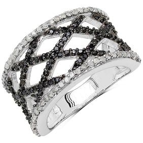 0.92 CT Genuine Black Diamond & White Diamond 14K White Gold Ring