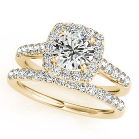 2.05 ctw Certified VS/SI Diamond 2pc Wedding Set Halo 14k Yellow Gold