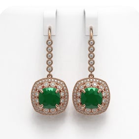 12.9 ctw Certified Emerald & Diamond Victorian Earrings 14K Rose Gold