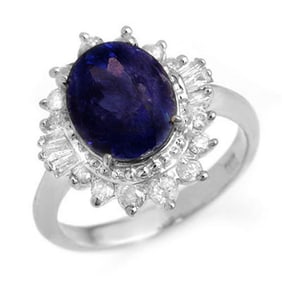 4.85 ctw Blue Sapphire & Diamond Ring 18k White Gold