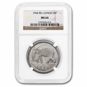 1944 Belgian Congo Silver 50 Francs