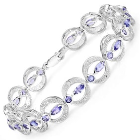 4.78 CT Genuine Tanzanite and White Diamond 14K White Gold Bracelet