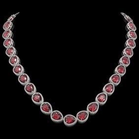 41.6 ctw Tourmaline & Diamond Micro Pave Halo Necklace 10k White Gold