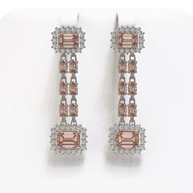 10.92 ctw Morganite & Diamond Earrings 14K White Gold