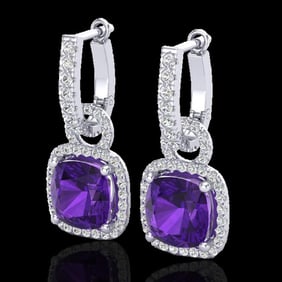 7 ctw Amethyst & Micro Pave VS/SI Diamond Earrings 18k White Gold