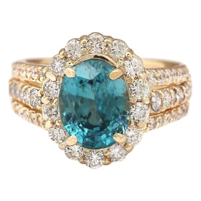 Natural Zircon Diamond Ring In 18K Yellow Gold