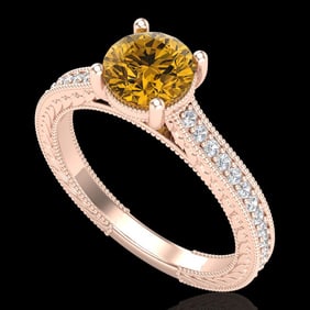 1.45 ctw Intense Fancy Yellow Diamond Art Deco Ring 18k Rose Gold