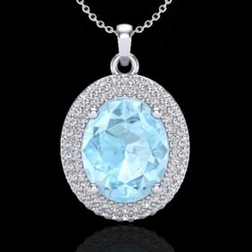 4 ctw Aquamarine & Micro Pave VS/SI Diamond Necklace 18k White Gold