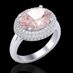 4.50 ctw Morganite & Micro Pave VS/SI Diamond Ring 18k White Gold