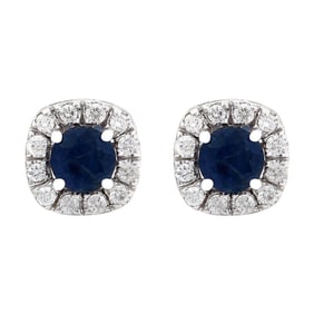 Sapphire Diamond Earrings 14K White Gold