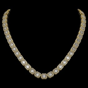 33.10 ctw Emerald Cut Diamond Micro Pave Necklace 18K Yellow Gold
