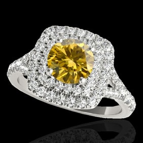 1.6 ctw Certified SI Fancy Intense Yellow Diamond Halo Ring 10k White Gold