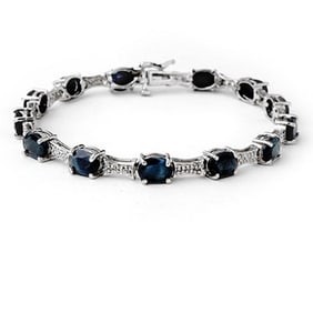 11.39 ctw Blue Sapphire & Diamond Bracelet 10k White Gold