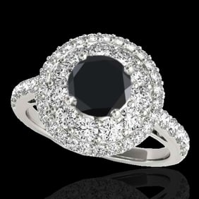 2.09 ctw Certified VS Black Diamond Solitaire Halo Ring 10k White Gold