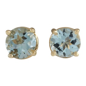 Aquamarine Stud Earrings 14K Yellow Gold