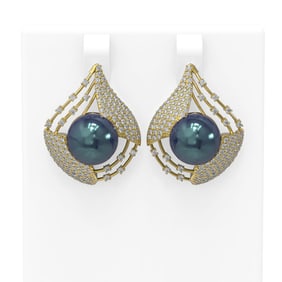 2.3 ctw Diamond & Pearl Earrings 18K Yellow Gold