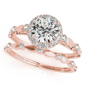 1.11 ctw Certified VS/SI Diamond 2pc Wedding Set Halo 14k Rose Gold