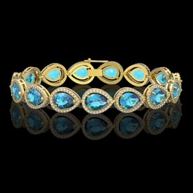 20.3 ctw Swiss Topaz & Diamond Micro Pave Halo Bracelet 10k Yellow Gold