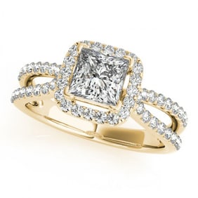 0.85 ctw Certified VS/SI Princess Diamond Halo Ring 18k Yellow Gold