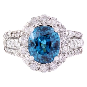 Zircon & Diamond Ring 14K White Gold