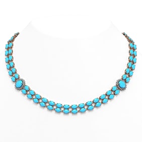 47.17 ctw Turquoise & Diamond Necklace 14K Rose Gold