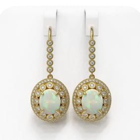 10.26 ctw Certified Opal & Diamond Victorian Earrings 14K Yellow Gold