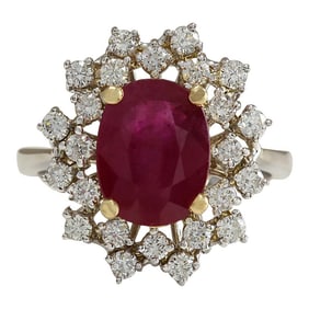 Natural Ruby Diamond Ring In 14K White Gold