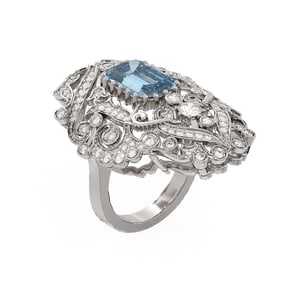 5.96 ctw Aquamarine & Diamond Ring 18K White Gold