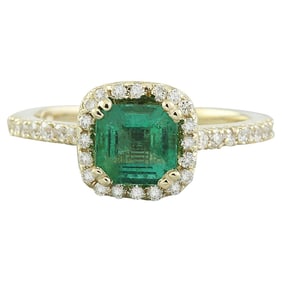 Emerald Diamond Ring 14K Yellow Gold