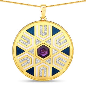 1.96 CT Genuine Amethyst and Created White Sapphire 14K White Gold Pendant