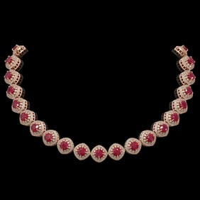 82.17 ctw Certified Ruby & Diamond Victorian Necklace 14K Rose Gold