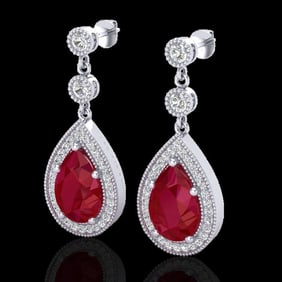 6 ctw Ruby & Micro Pave VS/SI Diamond Earrings Designer 18k White Gold