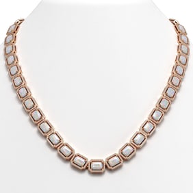 37.69 ctw Opal & Diamond Micro Pave Halo Necklace 10k Rose Gold