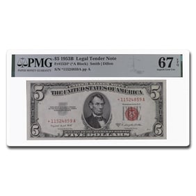 1953-B* $5.00 U.S. Note Red Seal