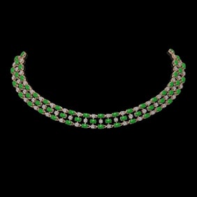 26.75 ctw Jade & Diamond Necklace 10K Rose Gold