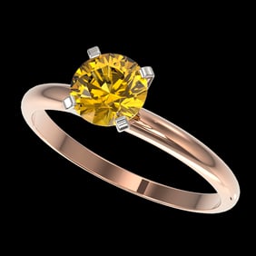 1.01 ctw Certified Intense Yellow Diamond Engagment Ring 10k Rose Gold